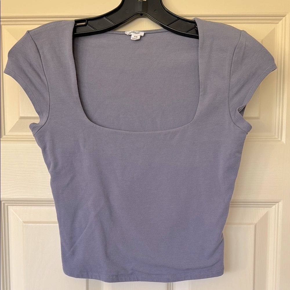 Garage Gray Fitted Puff Sleeve Crop Blouse